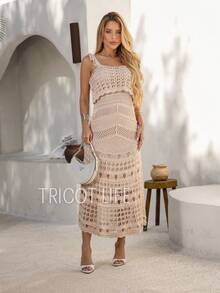 Women's Midi Knit Dress, Crochet Style,  Style, Lined, Elegant, Party, New Year's Eve, Casual, Evening, Wedding, Gender Reveal. - 沙 - 查看 9