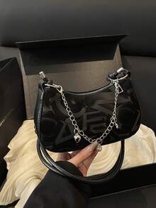 Túi đeo vai nữ bằng da PU thời trang mới, trang trí dây xích, túi xách sang trọng, thanh lịch. - màu đen - Xem 8