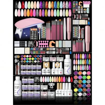  PEACECOLOR Acrylic Nail Kit With Mini UV LED Lamp Electric Nail Drill Set 11 Colors Glitter Acrylic Powder Set 60ML Acrylic Liquid 3 Colors Nail Gel Polish Set With Base Top Coat Acrylic Nail Complete Starter Kit Gift For Women