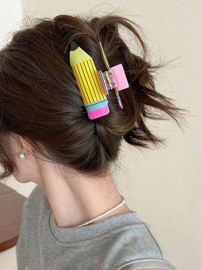 1pc Large Pencil-Shaped Hair Clip, 9cm/3.5 Inches. Elegant And Versatile High-End Hair Accessory, Suitable For Daily Use, Casual, Parties, Travel, Hairstyling, Face Washing, Makeup, Outfit Matching, Cat Ear Hair Clips, Hair Clips, Hair Claws, Hair Pins, School Supplies, Autumn/Winter