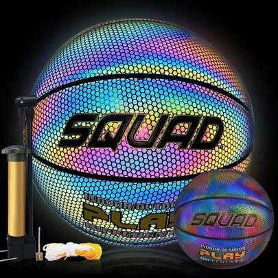 SQUAD NightPlay Reflective Basketball Size 5, Size 7 - Cool Holographic Glow Basketball for Night Game, Ideal Gift for Boys Girls 10-14 Year Old, Cool Teen Toys