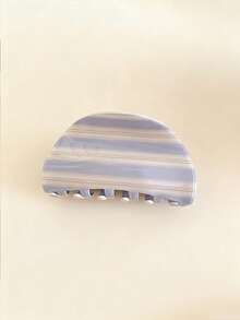 1pc Korean Style Blue & Coffee Striped Acrylic Hair Claw Clip, Retro Elegant Hair Accessory For Bun, Ponytail, Versatile Hair Clip, Fashionable Hair Claw Clip For Winter Women Hair Accessories - 淺藍色 - 查看 3
