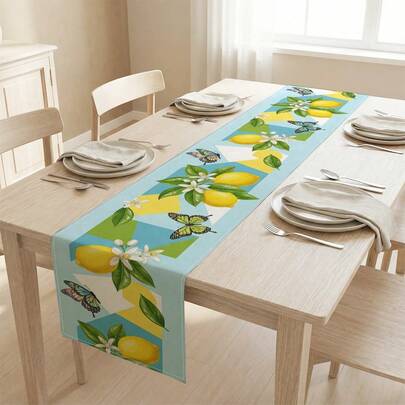 1 khăn trải bàn in hình bướm và chanh, thích hợp cho các dịp lễ, tiệc tùng, sinh nhật, bữa tối, trang trí bàn nhà hàng, mọi mùa, trang trí nhà cửa.