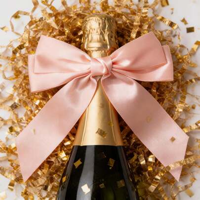 1pc Extra Large Satin Bow, Pink & White, Self-Adhesive Backing, Minimalist Style For Gift Wrapping, Wine Bottle Decor, Suitable For Weddings And Parties