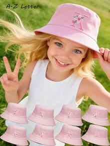1pc Personalized 26 Letter Name Print Sun Hat, Fashionable Versatile Bucket Hat For Girls Outdoor, Daily, Back To School Wear - Pink - View 2