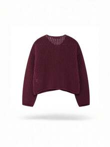 Áo khoác cardigan nữ dáng rộng, tối giản, đa năng, đính cúc kim loại, chất liệu dệt kim dày dặn, phù hợp cho mọi mùa. - Màu Đỏ Sâu - Xem 12