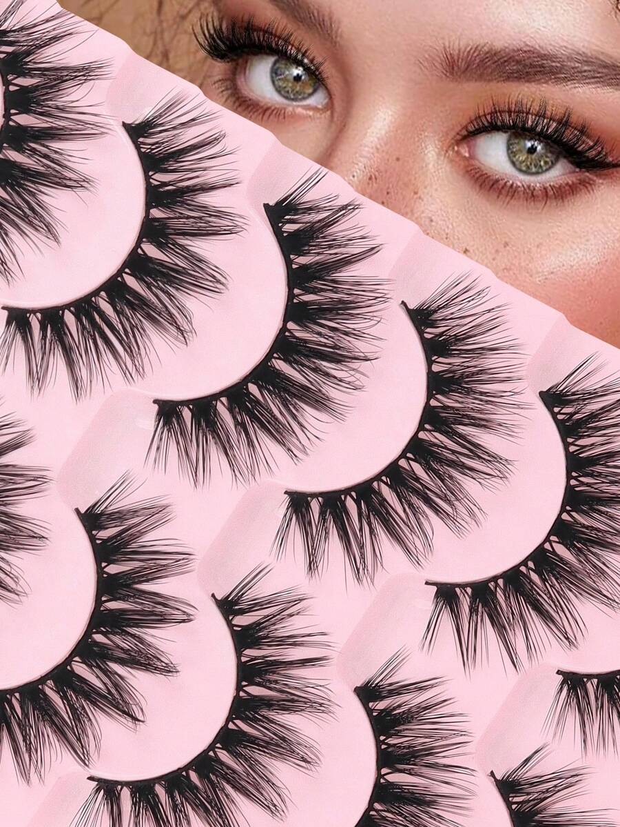 7 Pairs False Eyelashes Wispy Lashes Natural Look Fake Eyelashes Mink Criss Cross Fluffy Strip False Lashes Pack Strip Lashes - Black - View 1