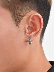 1 đôi bông tai hình học bằng thép không gỉ dành cho nam giới - Bạc - Xem 2