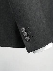 Men's Business Casual Blazer, Black Single-Breasted Single-Button Notch Collar - Grey - View 7