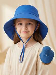 1顶可调节儿童遮阳帽，宽檐渔夫帽，适合1-10岁男孩女孩，夏季防紫外线颈部遮阳帽 - 彩色 - 查看 3