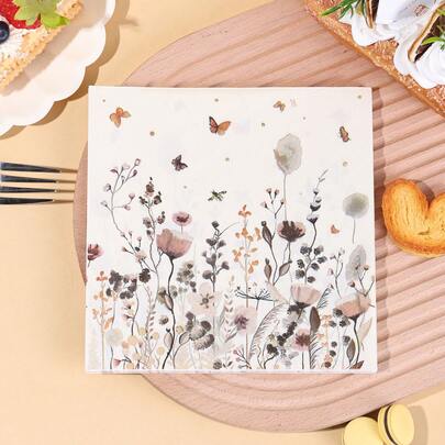 20 piezas/40 piezas/60 piezas Servilletas de cóctel florales (16,5 x 16,5 cm) - Servilletas de almuerzo de 2 capas con flores silvestres - Decoración para boda, despedida de soltera, cumpleaños, fiesta del té, fiesta de jardín, aniversario, decoración de mariposas y flores para fiesta de baby shower, toallas desechables con flores silvestres