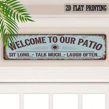 1pc Welcome To Our Patio Metal Sign, Decorative Metal Wall Art, Suitable For Home, Patio, Porch, Farmhouse, Indoor And Outdoor Use, Size: 4" X 16" - Multicolor - View 1