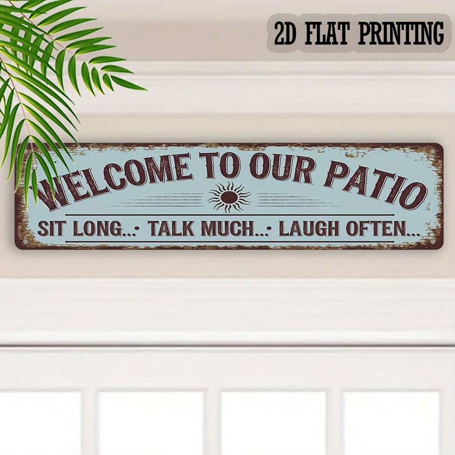 1pc Welcome To Our Patio Metal Sign, Decorative Metal Wall Art, Suitable For Home, Patio, Porch, Farmhouse, Indoor And Outdoor Use, Size: 4" X 16" - Multicolor - View 1