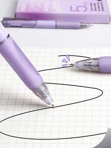 5pcs/Set Retractable Neutral Pens, Comfortable Silicone Grip, 0.5mm Black Ink, Stationery Set, Suitable For Office And School - One Size - View 5