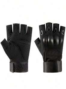 1 Pair (2 Pcs) Fingerless Gloves Men, Work Gloves With Hard Knuckle Outdoor Work Sports Motorcycle Cycling Training Airsoft Paintball Shooting Hunting Hiking Camping Climbing - 黑色 - 查看 4