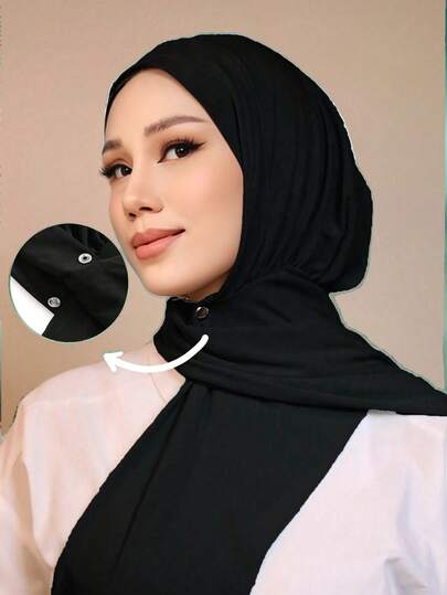 1pc Instant Hijabs For Women, Convenient Button Fastened Slip-Resistant Headscarves