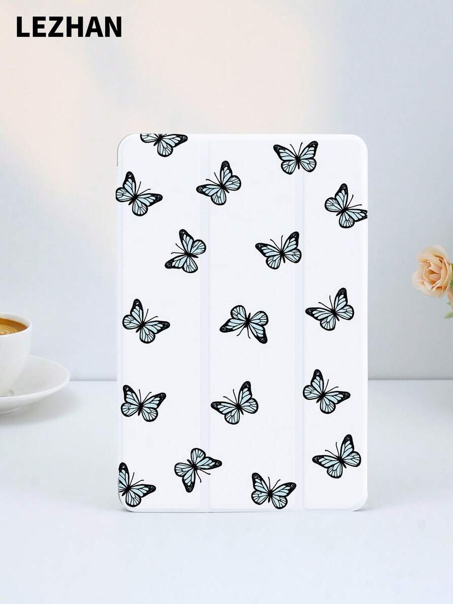 1个蓝色蝴蝶图案平板电脑保护套，带笔槽，防摔，三折支架，兼容10.2英寸、11英寸（2021/2020/第十代）、（A16）11英寸（第十一代，2025年）、第八/第九/第十代、Galaxy Tab A8 10.5英寸（2022年）、Matepad 10.4英寸/Tab，支持睡眠/唤醒功能，浪漫个性化礼物 - 彩色 - 查看 1