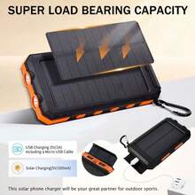 Solar Charger Power Bank 10000mAh Solar Phone Charger, Portable Charger Fast Charger Dual USB Ports Built-In LED Flashlight And Compass, IP65 Waterproof Portable Power Bank For Outdoor Activities - 橘色 - 查看 5