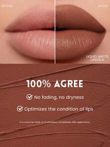 Pudaier 1pc Soft Velvet Matte Lipstick, Waterproof & Long-Lasting, Suitable For All Skin Types - 08 - View 6
