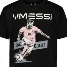 Messis Kicking Soccer Ball GOAT Boy's Black T-Shirt. Boy's Sizes S-XL. New! - màu đen - Xem 1