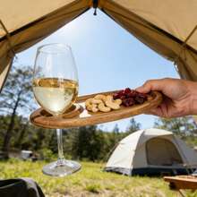 1pc Wooden Serving Tray, Snack, Fruit, Coffee, Cookie, Cheese, Steak, Pizza Platter, Made Of Rosewood - 1 Piece Wine Glass Tray - View 2