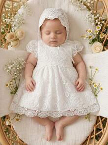 Vestido de bautizo blanco para bebé/niña de 0 a 2 años, vestido de fiesta de encaje y tul - Blanco - Ver 4