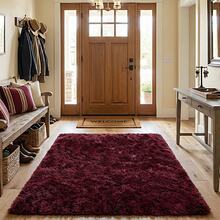 Soft Shaggy Area Rug For Living Room, Thick Fuzzy Rug For Bedroom, Door Mat, Bathroom, Modern Spring Decor Aesthetic, Upgrade Non-Slip Fluffy Carpet, Ideal Gift For Valentine's Day Housewarming, Easter, Dry Clean Only, With 4 Carpet Stickers, Burgundy Red - Rượu vang đỏ - Xem 5