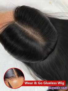 24 Inch 1B Black Straight Lace Front Wig, 200% Density, 13x6/13x4 Lace Front Wig And 5*5 Lace Closure Wig, Natural Hairline With Baby Hair, Bone Straight Lace Front Wig, Pre-Plucked Hairline, Short Dark Brown Bob Straight Lace Front Wig - Natural & Black - View 2