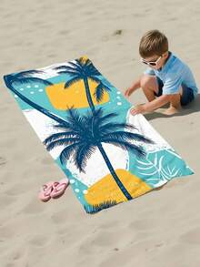 1 pieza Toalla de playa para niños, toalla de baño con estampado de árbol de coco, hecha de material de poliéster con impresión digital, adecuada para niños, niños y niñas, baño, piscina, playa, secado de cara, uso en verano y todo el año, también se puede usar como regalo - Multicolor - Ver 2