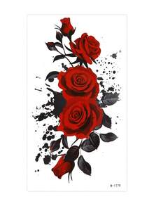 1pc Waterproof Long-Lasting Rose Flower Temporary Tattoo Sleeve, Suitable For Women's Party, Festival, Wedding, Casual Wear, Sweat-Resistant - Multicolor - View 13