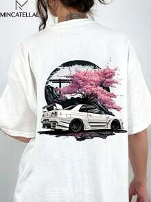 2026 Topp JDM-bil med körsbärsblommor och landskapsmönster herr-T-shirt, herrkläder, tryckt T-shirt, herrpresent, semesterkläder, casual loungewear, moderiktig, unisex - Vitt - Visa 5