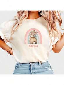 1pc/2pcs/3pcs Rainbow Flower Wreath Rabbit Vinyl Stickers, Suitable For T-Shirts, Jeans, Jackets, Backpacks DIY, Washable And Ironable, Make Your Clothes Stand Out - L - View 5