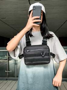 TIANDINGYU 时尚运动胸包，多功能肩带胸包，战术包，外卖员手机包，骑行跑步包，生日/节日礼物（带钥匙扣） - 黑色 - 查看 3