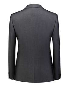 Men's Business Casual Blazer, Black Single-Breasted Single-Button Notch Collar - Grey - View 5