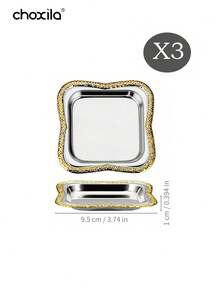 choxila 1/3件套磨砂金边杯托，方形杯托，杯垫，餐盘，枣盘，糖果盘，红茶杯盘，适用于家庭、咖啡馆、斋月 - Tray - 查看 13