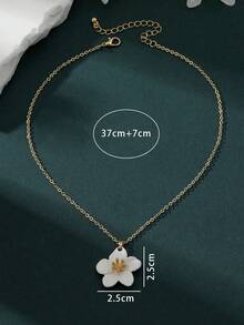 1 pieza Collar con colgante de flor de 5 pétalos con textura, de moda, dulce y lindo para mujeres - Blanco - Ver 5