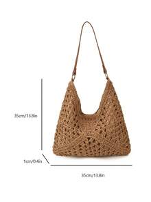 1 pezzo Borsa a spalla casual e minimalista di colore unito, grande capacità, stile versatile per le vacanze per le donne - Cachi - Visualizzare 3