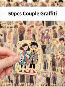 50pcs Couple's Graffiti Creative DIY Phone Case Travel Luggage Water Bottle Fridge Magnet Laptop Decor Personalized Stickers - Multicolor - View 5