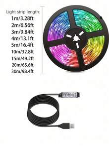 USB Ambient Light Strip, 5V 7-Color TV Backlight Ambient Light, Gaming Room Indoor Ambient Light, RGB Light Strip Set, LED Light Strip For TV, 3-Key Control LED Light Strip, USB 5V Light Strip For TV Backlight Home Party Decoration Soft Strip, Length From 99.97cm To 30.48m Optional, Suitable For TV, Room And Christmas Decoration. Widely Used For Car Decoration, Party Ambient Lighting - Colored Light - View 11