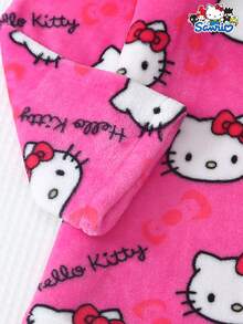 SANRIO 女士加厚绒Hello Kitty睡衣套装，长袖圆领上衣和长裤，柔软舒适休闲家居服套装，适合秋冬季穿着 - 玫紅色 - 查看 4