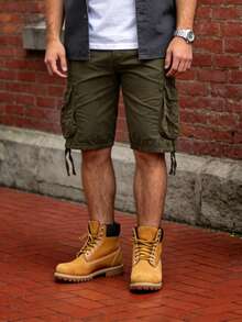 Men's Cargo Shorts Washed Cotton Casual  Multi Flap Pockets Lightweight Comfortable Summer Bottoms For Urban Streetwear Daily Commute Weekend Outings,Mens Clothes - 軍綠色 - 查看 2