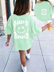 Tween Girls' Casual Funny Print Crew Neck Short Sleeve T-Shirt, Summer Top - Mint Green - View 3