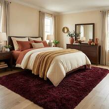 Soft Shaggy Area Rug For Living Room, Thick Fuzzy Rug For Bedroom, Door Mat, Bathroom, Modern Spring Decor Aesthetic, Upgrade Non-Slip Fluffy Carpet, Ideal Gift For Valentine's Day Housewarming, Easter, Dry Clean Only, With 4 Carpet Stickers, Burgundy Red - Rượu vang đỏ - Xem 8