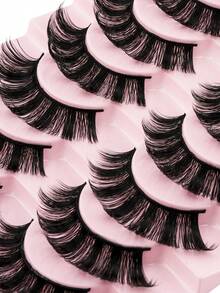 10对3D蓬松假睫毛，自然仿貂毛可重复使用，打造女士美丽妆容 - 黑色 - 查看 5