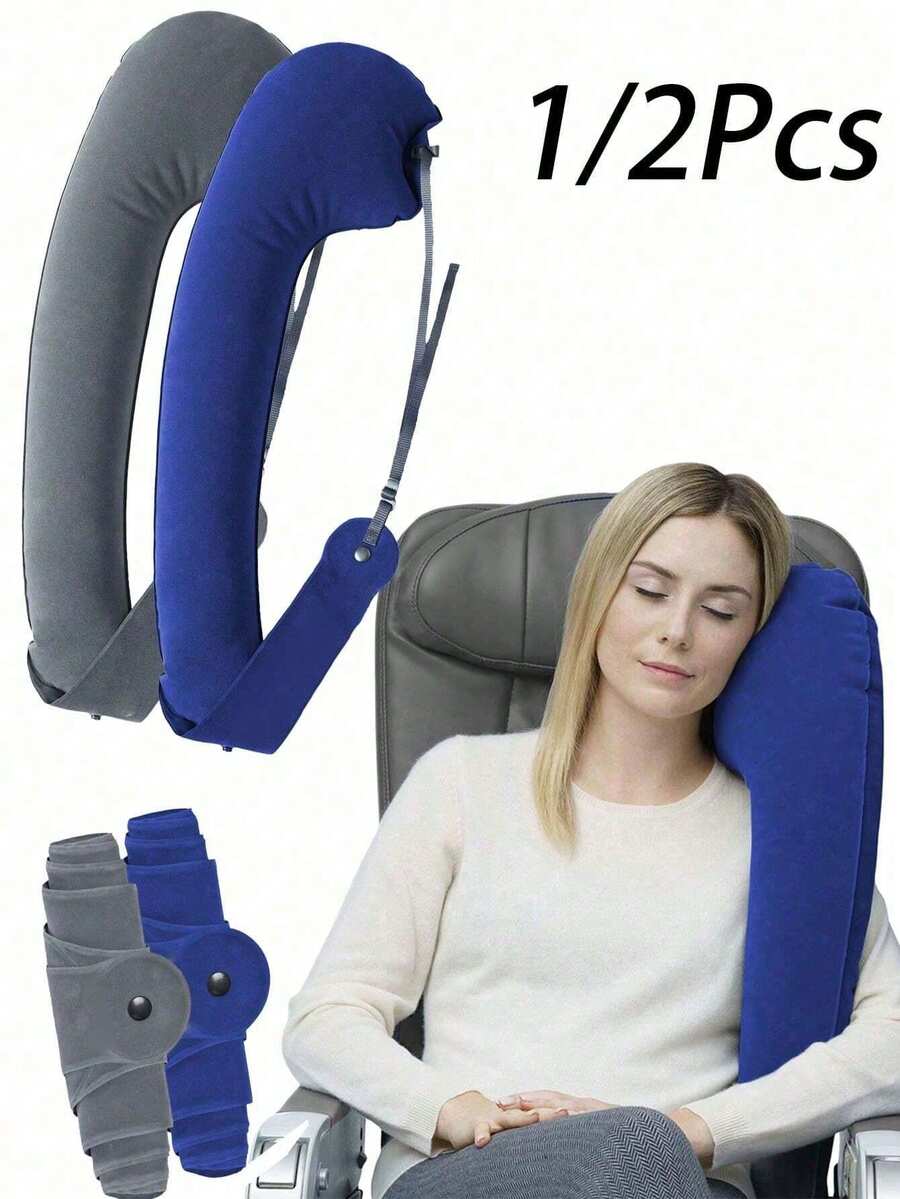 1/2pcs Foldable Minimalist Neck Pillow With Arm Strap, Suitable For Airplane/Car Seats, Lightweight Portable Travel Accessory, Supports Head, Body And Arm, Provides Inclined Support For Perfect Sleep - Multicolor - View 1