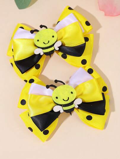 2 piezas Clips para el cabello de tela de grosgrán amarilla del Día Mundial de las Abejas, accesorios con purpurina de abeja, pasadores adorables para el cabello para niñas y adolescentes, esenciales de primavera y verano, regalos para fiestas