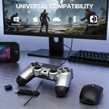 Upgraded Wireless P-4 Controller, 1000mAh Long-Lasting Battery & USB-C Cable, Dual Shock Vibration & Precision 6-Axis Gyro Sensor, Multi-Touch Pad & Share Button, Compatible With P-Aystation 4 / P*4 Slim / P*4 Pro / PC Gaming, Includes Stereo Headset Jack - Màu Xám nhạt - Xem 2