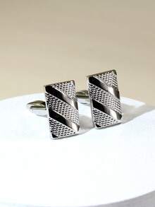 1 Pair Matte Silver Striped Square Cufflinks For Men - Silver - View 4