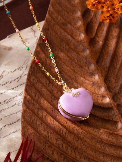 1pc Sweet And Cute Fashion Pink Gold Opening And Closing Box Love Women's Necklace, Electroplated 18k Gold, Simple, Elegant And Exquisite Jewelry, Perfect For Daily Dating And Vacation, Fashionable And Exquisite Gift