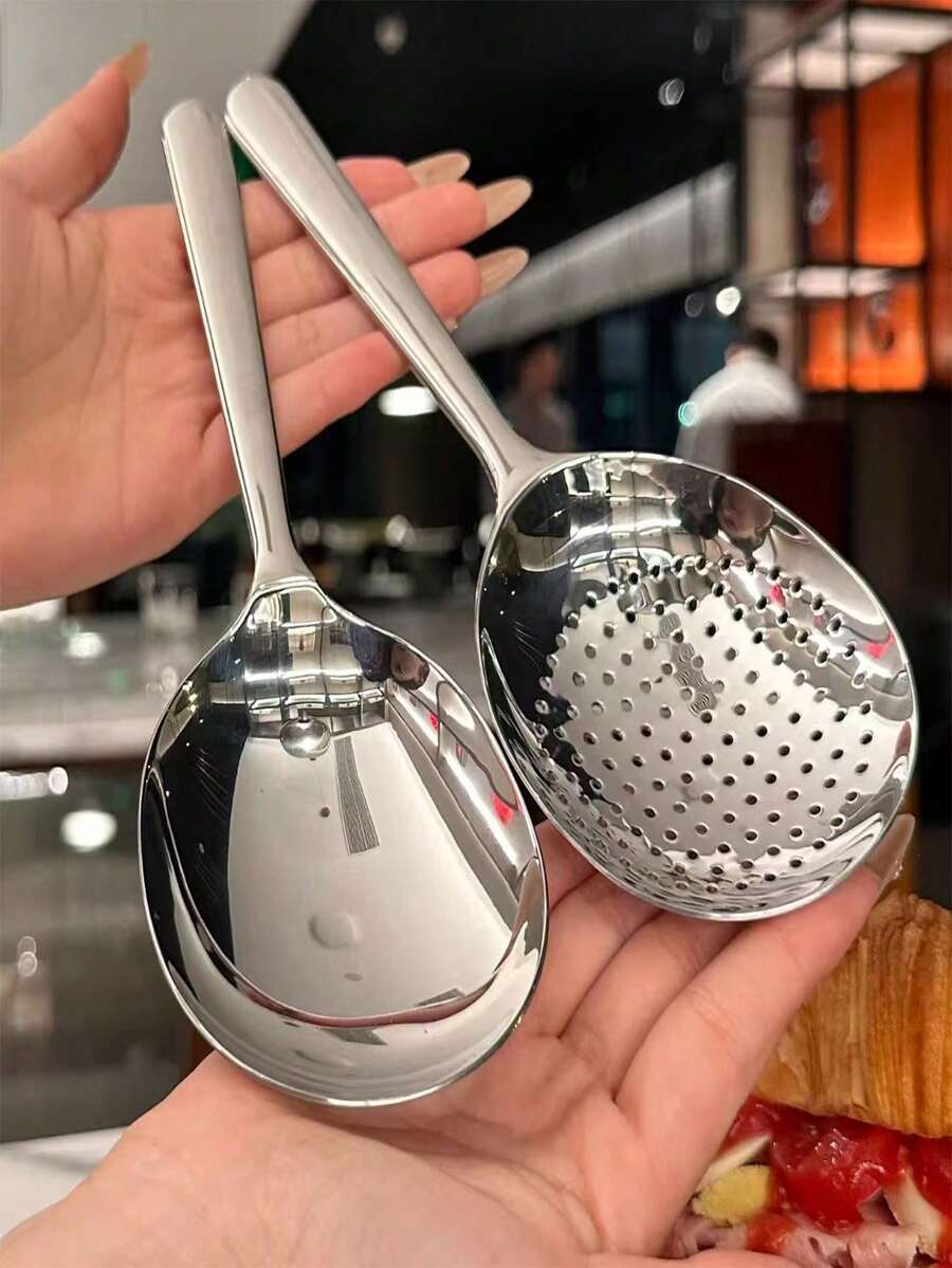 1pc/2pcs Large Stainless Steel Buffet Serving Spoon, Large Serving Ladle, Party Catering Buffet Spoon, Dishwasher , Silver Kitchen Spoon, Restaurant, Hotel, Practical Kitchenware
